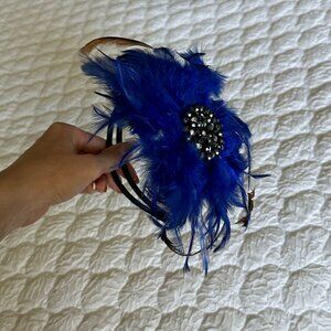 Blue feather with stones head piece headband hat